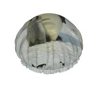 Maman pingouin et son bébé pingouin,Bonnet de douche/bonnet de nuit double couche imperméable et élastique, bonnet de bain réutilisable