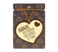 Maman SOIS PRUDENTE... Pendentif pour rétroviseur en Bois 2 épaisseurs avec cordelette en Cuir. Cadeau Original Qui Vient du cœur pour Vos Proches. (01)