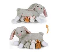 Mamanimals Doudou Lapin avec 3 bébés Lapins, bébé se Range dans Le Ventre avec Fermeture éclair, tétines magnétiques à tétiner, Ensemble de Peluche de qualité supérieure pour Enfants, Cadeau pour