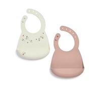Mamas & Papas Lot de 2 bavoirs imperméables en silicone pour bébé, réglables sans BPA, avec grande poche pour attraper la nourriture, idéal pour le sevrage de 6 à 18 mois - Motif floral baie