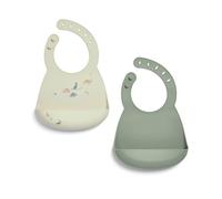 Mamas & Papas Lot de 2 bavoirs imperméables en silicone pour bébé, réglables sans BPA, avec grande poche pour attraper les aliments, parfaits pour le sevrage de 6 à 18 mois, bleu sarcelle dinosaure