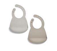 Mamas & Papas Lot de 2 bavoirs imperméables en silicone pour bébé, réglables sans BPA, avec grande poche pour attraper les aliments, parfaits pour le sevrage de 6 à 18 mois, mouchetures neutres