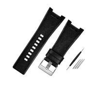 MAMA'S PEARL Bracelet De Montre En Cuir For Hommes, Compatible For Diesel DZ1216 DZ1273 DZ4246 DZ4247DZ287, 32mm, Cranté(B black -silver)