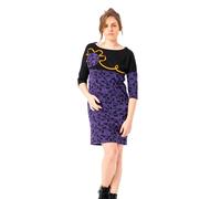 MAMATAYOE Arabesco. Robe Courte Imprimée pour Femme avec Col Rond et Détails Brodés de Couleur Noire et Violette pour Automne Hiver. Robe en Maille Élégante avec Manches Trois Quarts. Taille L