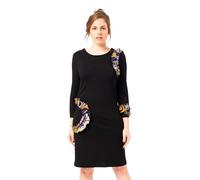 MAMATAYOE Crayon. Robe Courte et Élégante pour Femme de Couleur Noire avec Détails Brodés pour Automne Hiver. Robe Droite en Maille Roma avec Taille en Jacquard et Manches Longues. Taille M