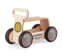 Mamatoyz 03DWPOL DriveMe Wood Police Quadricycle Ride-on aus natürlichem Birkensperrholz, ziehbarer Gehwagen und 3-in-1-Spielzeugkiste für Kinder