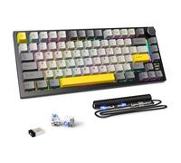 MAMBASNAKE Attack Shark X820 Ultra Clavier de Jeu Mécanique sans Fil 2.4G/BT/USB C, QWERTY TKL 75% Gasket Hot Swap, TFT écran & Volume Knob, LIGHTSYNC RGB Chroma, Câble Spiralé - Shark Switch/Gris
