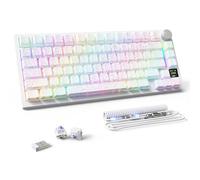 MAMBASNAKE Attack Shark X820 Ultra Clavier de Jeu Mécanique sans Fil 2.4G/BT/USB C, QWERTY TKL 75% Gasket Hot Swap, TFT écran & Volume Knob, LIGHTSYNC RGB Chroma, Câble Spiralé - Gift Switch/Blanc
