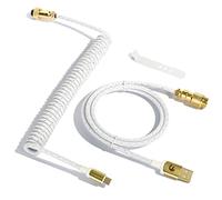 MAMBASNAKE C03 Câble USB C Spiralé pour Clavier de Jeu, Cable USB C Tressé pour Clavier Mécanique in Starlight Nylon avec Aviateur en Métal Doré Amovible, Type-C vers USB-A Câble de Clavier - Blanc