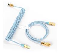 MAMBASNAKE C03 Câble USB C Spiralé pour Clavier de Jeu, Cable USB C Tressé pour Clavier Mécanique in Starlight Nylon avec Aviateur en Métal Doré Amovible, Type-C vers USB-A Câble de Clavier-Bleu Clair
