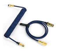 MAMBASNAKE C03 Câble USB C Spiralé pour Clavier de Jeu, Cable USB C Tressé pour Clavier Mécanique in Starlight Nylon avec Aviateur en Métal Doré Amovible, Type-C vers USB-A Câble de Clavier-Bleu Foncé
