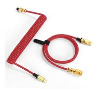 MAMBASNAKE C03 Câble USB C Spiralé pour Clavier de Jeu, Cable USB C Tressé pour Clavier Mécanique in Starlight Nylon avec Aviateur en Métal Doré Amovible, Type-C vers USB-A Câble de Clavier - Rouge