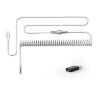 MAMBASNAKE C04 Câble USB C Spiralé pour Claviers Mécaniques, avec Adaptateur USB vers USB C, Type C vers Type C, Charging Câble Double Sleeved avec Connecteur Aviateur 5 Pin, 4,92Pieds - Blanc