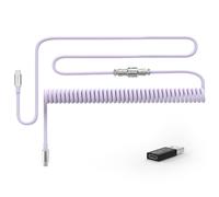 MAMBASNAKE C04 Câble USB C Spiralé pour Claviers Mécaniques, avec Adaptateur USB vers USB C, Type C vers Type C, Charging Câble Double Sleeved avec Connecteur Aviateur 5 Pin, 4,92Pieds - Violet