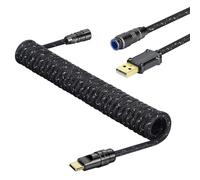 MAMBASNAKE C05 Câble USB C Aviator Enroulé Personnalisé pour Clavier de Jeu, Nylon Tressé, USB-A vers USB-C, Câble de Clavier Mécanique Spiralé avec Connecteur d'Aviation en Métal CNC, 4.92ft - Noir