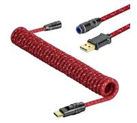 MAMBASNAKE C05 Câble USB C Aviator Enroulé Personnalisé pour Clavier de Jeu, Nylon Tressé, USB-A vers USB-C, Câble de Clavier Mécanique Spiralé avec Connecteur d'Aviation en Métal CNC, 4.92ft-RoseRed