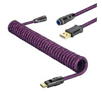 MAMBASNAKE C05 Câble USB C Aviator Enroulé Personnalisé pour Clavier de Jeu, Nylon Tressé, USB-A vers USB-C, Câble de Clavier Mécanique Spiralé avec Connecteur d'Aviation en Métal CNC, 4.92ft - Rose