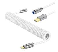 MAMBASNAKE C05 Câble USB C Aviator Enroulé Personnalisé pour Clavier de Jeu, Nylon Tressé, USB-A vers USB-C, Câble de Clavier Mécanique Spiralé avec Connecteur d'Aviation en Métal CNC, 4.92ft - Blanc