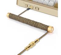 MAMBASNAKE Câble de Clavier Spiralé Custom et Enrouleur de Câble d'aviateur Métal Set - Câble d'aviateur à Tige Fixe + Câble USB C Tressé avec Aviateur en Or 24K pour Clavier de Jeu/Laptop - Doré