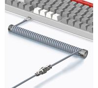 MAMBASNAKE Câble de Clavier Spiralé Custom et Enrouleur de Câble d'aviateur Métal Set - Câble d'aviateur à Tige Fixe + TPU Coiled USB C Câble avec Connecteur D'aviation pour Clavier de Jeu - Gris