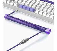MAMBASNAKE Câble de Clavier Spiralé Custom et Enrouleur de Câble d'aviateur Métal Set - Câble d'aviateur à Tige Fixe + TPU Coiled USB C Câble avec Connecteur D'aviation pour Clavier de Jeu - Violet