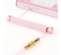 MAMBASNAKE Câble de Clavier Spiralé Custom et Enrouleur de Câble d'aviateur Métal Set - Câble d'aviateur à Tige Fixe + Câble USB C Tressé avec Aviateur en Or 24K pour Clavier de Jeu/Smartphone - Rose