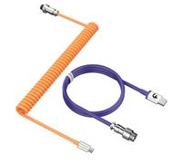 MAMBASNAKE Câble de Clavier Spiralé, Pro Customized USB C Câble pour Clavier Mécanique, Clavier de Jeu Câble, Type-C vers USB-A, TPU Coiled Cable avec Connecteur D'aviation en Métal-Orange/Violet