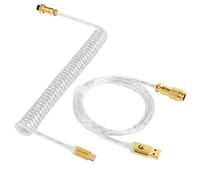 MAMBASNAKE Câble de Clavier Spiralé, Pro Customized USB C Câble pour Clavier Mécanique, Clavier de Jeu Câble, Type-C vers USB-A, TPU Coiled Cable USB C avec Connecteur D'aviation en Gold - Clear