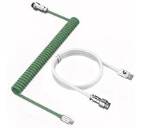 MAMBASNAKE Câble de Clavier Spiralé, Pro Customized USB C Câble pour Clavier Mécanique, Clavier de Jeu Câble, Type-C vers USB-A, TPU Coiled Cable avec Connecteur D'aviation en Métal-Vert/Blanc