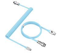 MAMBASNAKE Câble de Clavier Spiralé, Pro Customized USB C Câble pour Clavier Mécanique, Clavier de Jeu Câble, Type-C vers USB-A, TPU Coiled Cable USB C avec Connecteur D'aviation en Métal-Bleu