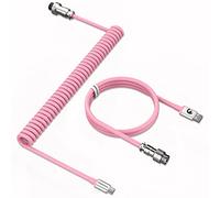MAMBASNAKE Câble Spiralé Pro Customized USB-C pour Clavier Mécanique de Jeu, Type-C vers USB-A avec Connecteur D'aviation En Métal - TPU Coiled Cable - Rose