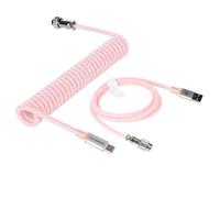 MAMBASNAKE Câble USB C Spiralé pour Clavier de Jeu, Cable USB C Tressé pour Clavier Mécanique in Braided Nylon avec Aviateur en Métal Amovible, Type-C vers USB-A Câble de Clavier(C01Pro/Rose)