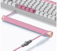 MAMBASNAKE Câble USB-C Spiralé pour Clavier et Enrouleur en Aluminium Set | Câble D'aviateur à Tige Fixe + Type C Coiled Keyboard Câble avec Connecteur D'aviation 4-Pin pour Clavier de Jeu-Rose