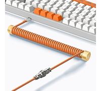 MAMBASNAKE Câble USB-C Spiralé pour Clavier et Enrouleur en Aluminium Set | Câble D'aviateur à Tige Fixe + Type C Coiled Keyboard Câble avec Connecteur D'aviation 4-Pin pour Clavier de Jeu-Orange