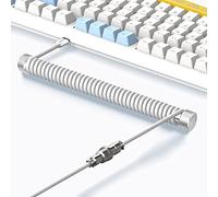 MAMBASNAKE Câble USB-C Spiralé pour Clavier et Enrouleur en Aluminium Set | Câble D'aviateur à Tige Fixe + Type C Coiled Keyboard Câble avec Connecteur D'aviation 4-Pin pour Clavier de Jeu-Blanc