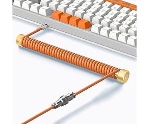MAMBASNAKE Câble USB-C Spiralé pour Clavier et Enrouleur en Aluminium Set | Câble D'aviateur à Tige Fixe + Type C Coiled Keyboard Câble avec Connecteur D'aviation 4-Pin pour Clavier de Jeu-Orange