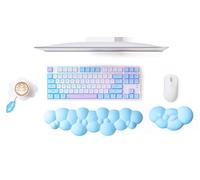 MAMBASNAKE Ensemble clavier et souris avec repose-poignet Cloud avec sous-verre, coussin de soutien ergonomique en mousse à mémoire de forme avec base antidérapante, soulagement de la douleur - bleu
