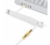 MAMBASNAKE Set Câble de Clavier Spiralé Custom et Enrouleur D'aviateur Métal - Câble à Tige Fixe + USB C Tressé Avec Aviateur en Or 24K Pour Clavier de Jeu/Smartphone - Blanc