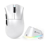 MAMBASNAKE x Attack Shark V3PRO Souris de Jeu sans Fil avec Station de Recharge Magnétique, Capteur PAW3311, BT/2,4 GHz/USB-C, Poids Plume de 62 g, 500 mAh, 25 000 DPI Lightspeed pour PC/Mac-Blanc