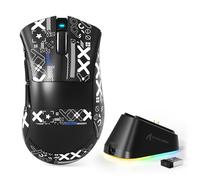 MAMBASNAKE x Attack Shark V3PRO Souris de Jeu sans Fil avec Station de Recharge Magnétique, Capteur PAW3311, BT/2,4 GHz/USB-C, Poids Plume de 62 g,500 mAh, 25 000 DPI pour PC/Mac-Noir with Tape