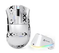 MAMBASNAKE x Attack Shark V3PRO Souris de Jeu sans Fil avec Station de Recharge Magnétique, Capteur PAW3311, BT/2,4 GHz/USB-C, Poids Plume de 62 g,500 mAh, 25 000 DPI pour PC/Mac-Blanc with Tape