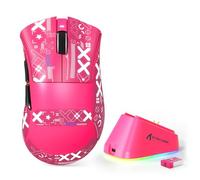 MAMBASNAKE x Attack Shark V3PRO Souris de Jeu sans Fil avec Station de Recharge Magnétique, Capteur PAW3311, BT/2,4 GHz/USB-C, Poids Plume de 62 g,500 mAh, 25 000 DPI pour PC/Mac-Rouge Baie with Tape