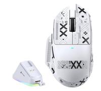 MAMBASNAKE x Attack Shark V6 Souris Gaming sans Fil avec Station de Charge Magnétique, 65g Ultralégère, Capteur PAW3311,25000 DPI,BT/2.4G/USB-C,100 M de Clics,500mAh pour Droitier-Blanc+Grip Tape