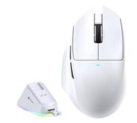 MAMBASNAKE x Attack Shark V6 Souris Gaming sans Fil avec Station de Charge Magnétique, 65g Ultralégère, Capteur PAW3311,25000 DPI,BT/2.4G/USB-C,100 M de Clics,500mAh pour Droitier-Blanc