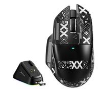 MAMBASNAKE x Attack Shark V6 Souris Gaming sans Fil avec Station de Charge Magnétique, 65g Ultralégère, Capteur PAW3311,25000 DPI,BT/2.4G/USB-C,100 M de Clics,500mAh pour Droitier-Schwarz+Grip Tape