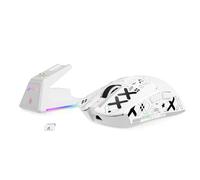 MAMBASNAKE x Attack Shark X1 Souris Gaming Légère avec Station de Charge, 49g Ultra-légère, Mice de Office Filaire/sans Fil BT/2,4G avec Grip Tape, Capteur PixArt PAW3395 Pro 40K PPP, PC/Mac - Blanc