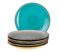MamboCat 6-Piece Dinner Plate Set Malaga Colorful Serving Plate Hand Painted Two-Tone Ø 27cm Dinner Plate Round Plate Flat Earthenware Dishes Buffet Plates Bicolor