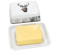 MamboCat Alois Lot de 2 beurriers avec couvercle I Boîte rectangulaire en porcelaine avec décor cerf pour 1 morceau de beurre (250 g) I Récipient pour le stockage du beurre et de la margarine
