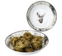 MamboCat Alois Lot de 2 bols de service Ø 25,5 cm I 1,3 l I Bol haut blanc en porcelaine avec décor cerf et aspect bois pour pommes de terre, boulettes, légumes, dessert, soupe, etc.