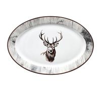 MamboCat Alois Plat de service ovale I (L x l) 35,5 x 24,3 cm | Assiette allongée en porcelaine avec décor cerf et aspect bois I pour sushis, antipasti, tapas, etc. I Plat à entrées